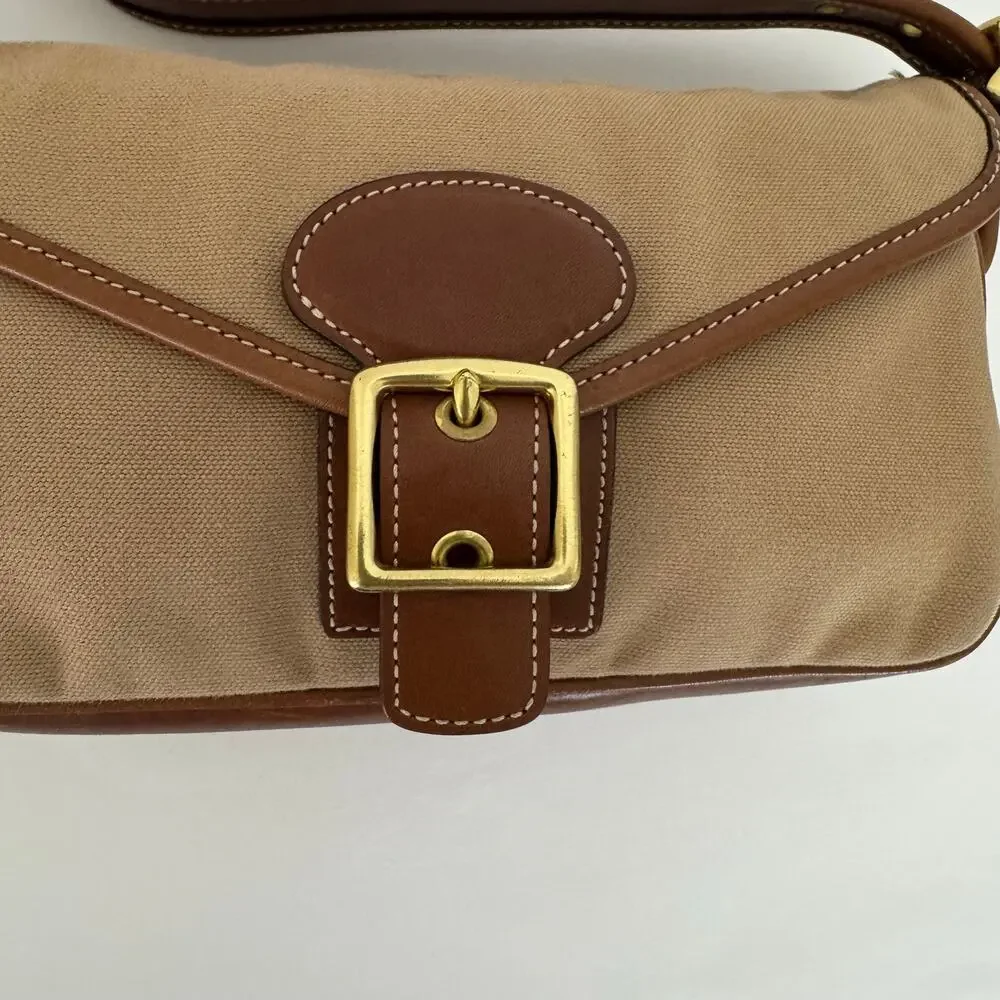 Coach Legacy Demi Flap Shoulder Bag Tan Canvas Brown Leather Trim 9120